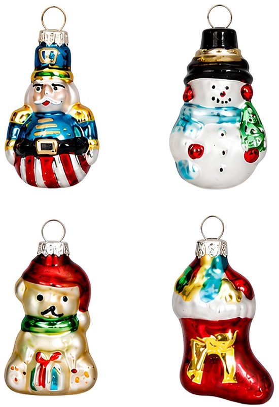 Mica Decorations Kerstballen Set van 20 Stuks - Kerstversiering voor de Kerstboom - Glazen Kerstornamenten met Klassieke Kerstfiguren - Kersthangers 3,5 cm - Groen
