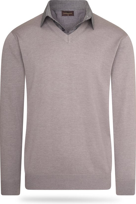 Cappuccino Italia - Heren Trui Mock Pullover - Grijs - Maat L
