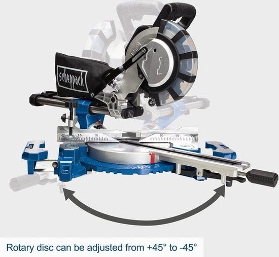 Scheppach Afkort-trekverstekzaag HM254SPX - 2200W | 255mm | Laser, LED en draaitafel | 2 zaagbladen