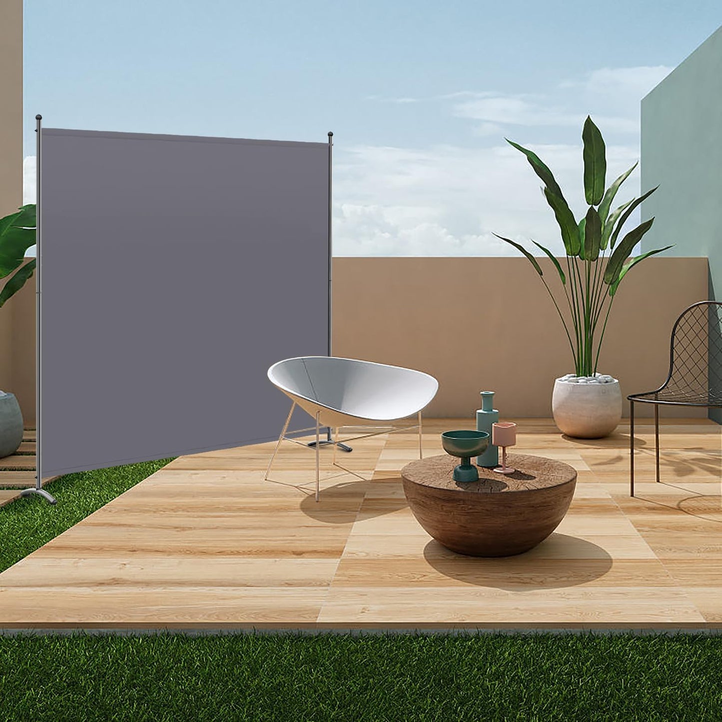 Angel Living Paravent – Moderne Kamerscherm & Ruimteverdeler – Privacy Scherm voor Binnen & Buiten, Grijs – 162 x 180 cm