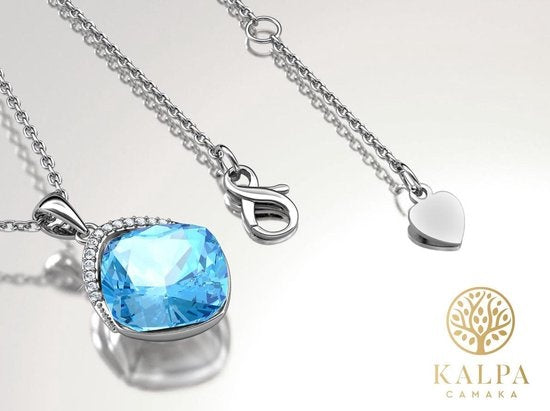Yolora Dames Ketting met Hanger - Kalpa Camaka Kristal - Zilver/Lichtblauw - 18K Witgoud Verguld - Halsketting - Vrouwen Collier - Zilver - Sieraden - Geschenkdoos - Luxe Giftbox - Cadeau doos - Exclusieve Geschenkverpakking - Mooie Cadeauverpakking