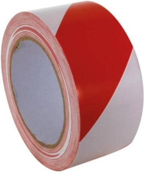 Perel Signalisatietape Rood/Wit – Zelfklevend – 5 cm x 33 m – Waarschuwings- & Markeringstape op Rol
