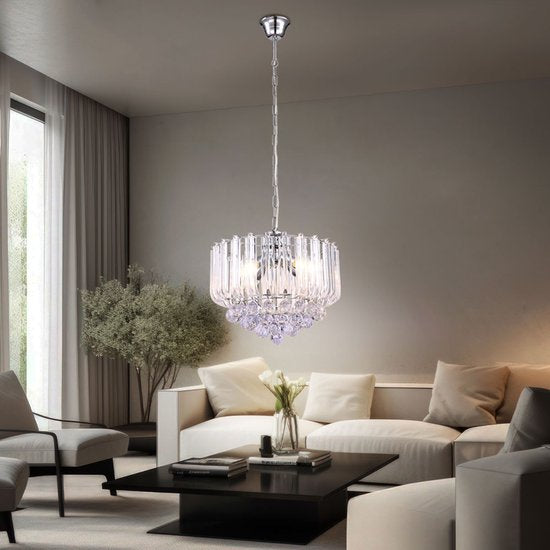 Kroonluchter Globo Minnesota LED - Chroom met heldere acryldecoratie en acrylkristallen