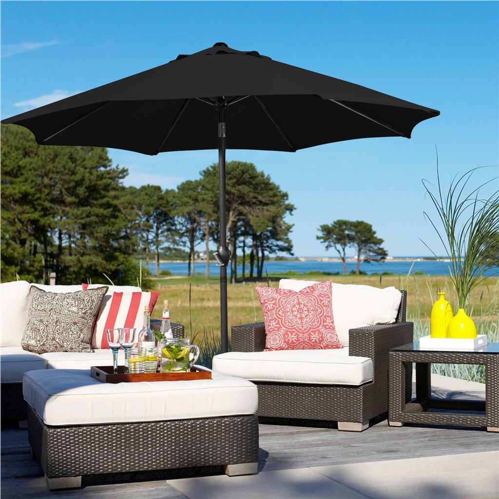 Yaheetech Parasol met slinger - Kantelbaar - Zwart - Ø 270 x 240 cm