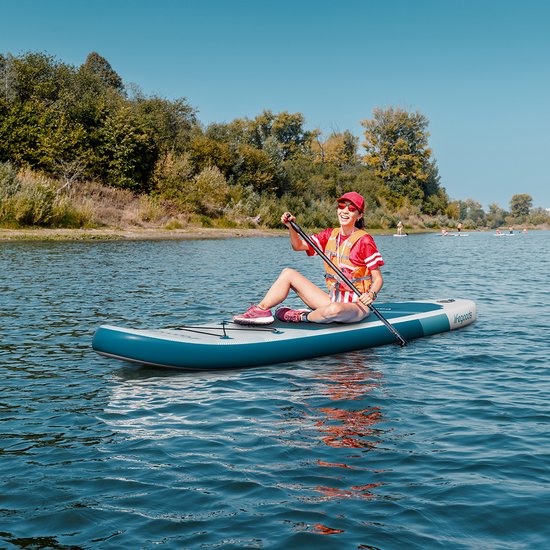 LifeGoods SUP Board Allround Compact - 100 KG Draagkracht - 300 x 76 cm - Opblaasbaar - Compleet SUP pakket - Wit/Deep Aqua