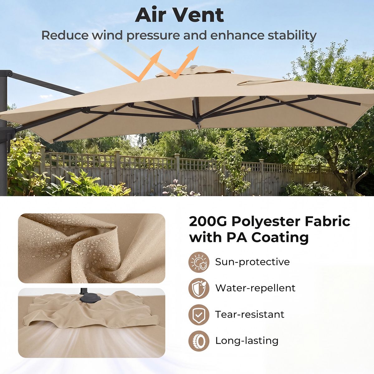 Coast Rechthoekige parasol - draaibaar voetpedaal en slinger - 300 x 390 cm - beige