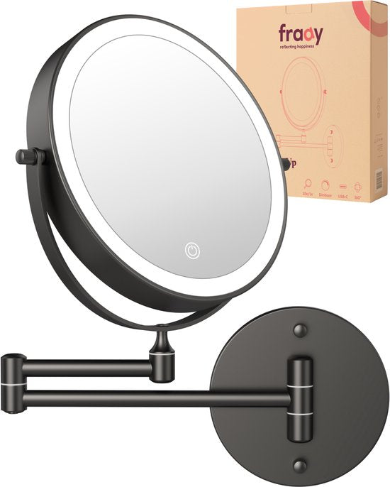 Fraay® Make Up Spiegel met LED Verlichting - 10x Vergroting - Licht - Oplaadbaar - Zwart