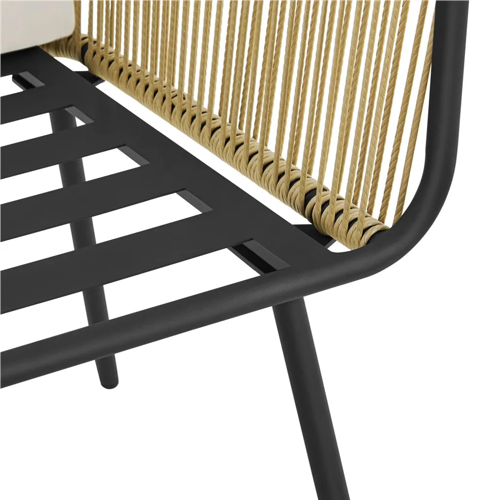 Yaheetech Tuinmeubelset 3-delig - Lichtbruin/Crèmewit - Polyrattan Balkonset met Ronde Bijzettafel en Zit- & Rugkussens