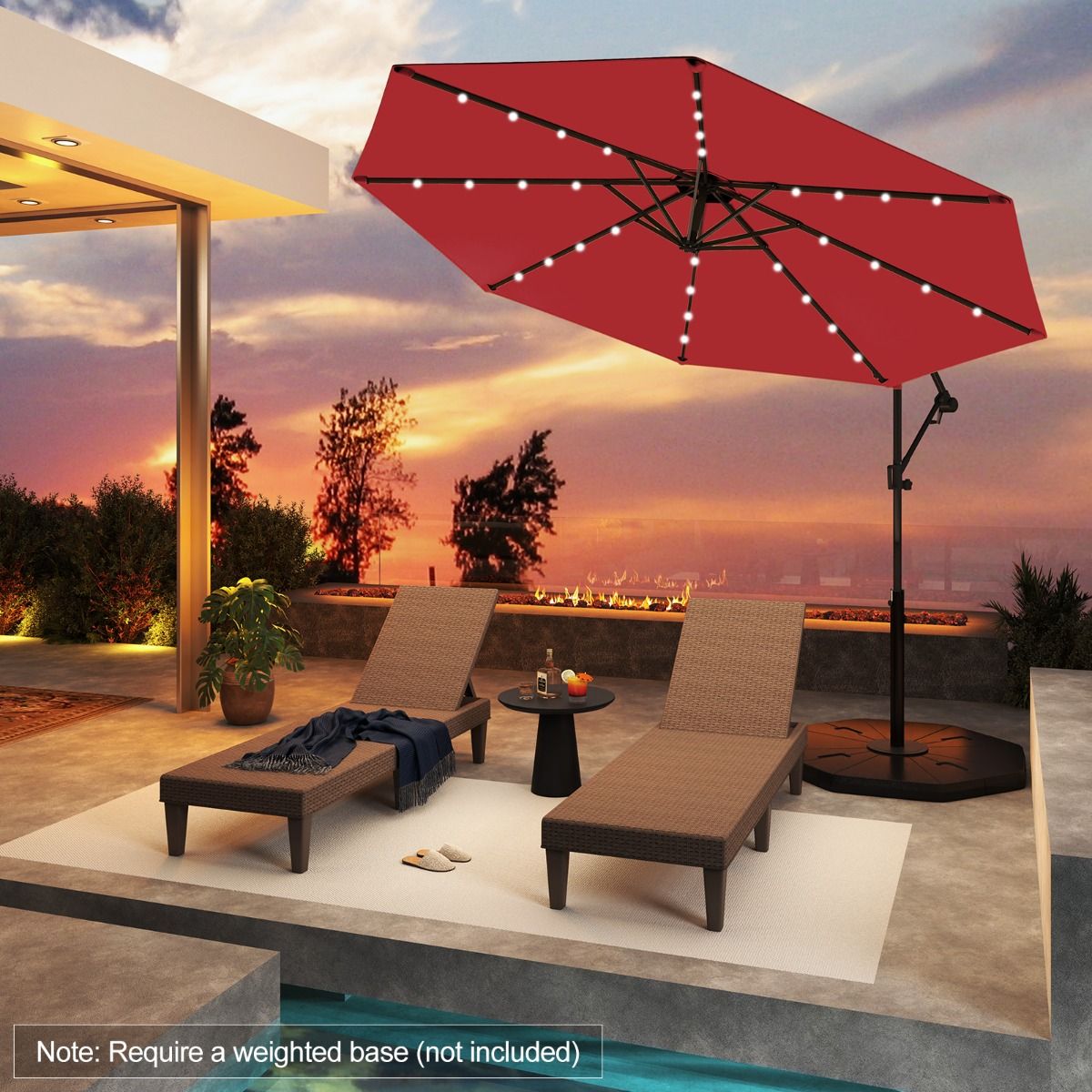 Coast vrijstaande parasol - 32 LED-lampjes - draaibaar en kantelbaar - rood - 300 cm