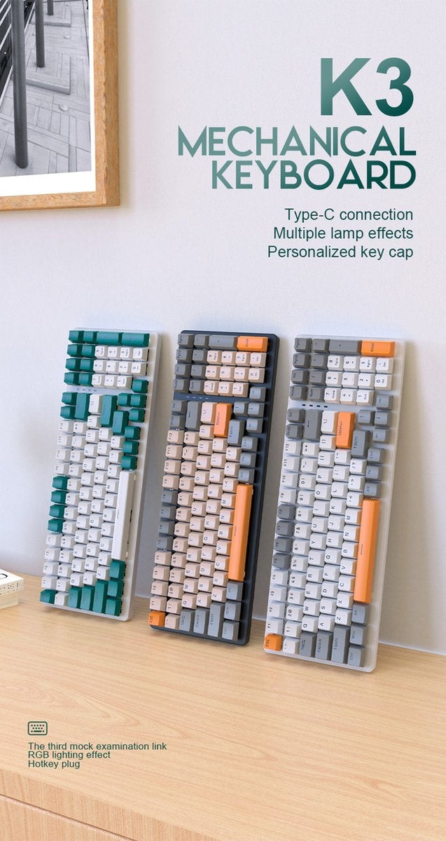 Fuegobird K3 Mechanisch Gaming Toetsenbord - 100keys - Rood Switch - QWERTY - Mechanical RGB Backlight Keyboard - HoneyBee