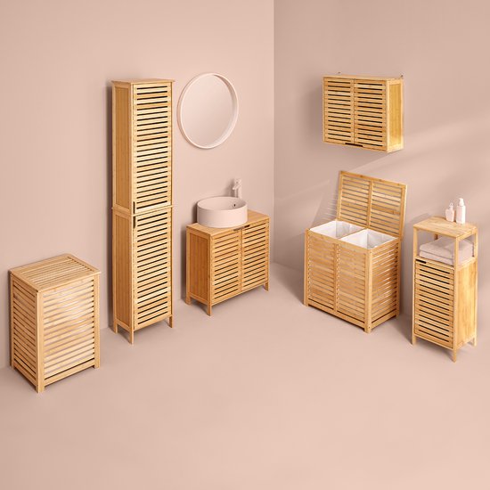 5Five Kolomkast - hoog - 34 x 24 x 170 cm - bamboe - bruin - badkamerkast - badkamer meubel