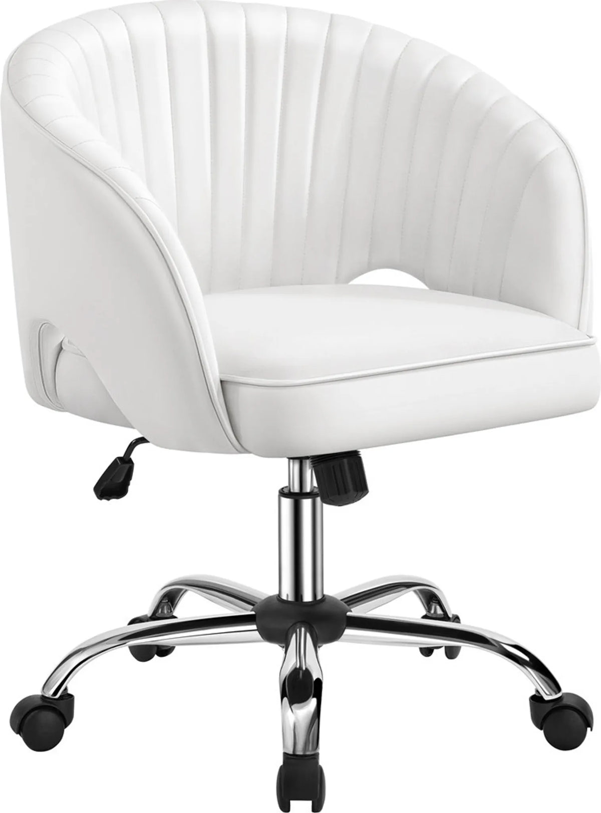 Yaheetech Stijlvolle Bureaustoel met Verticaal Patroon 73-83 cm – Wit – Polyester en Metaal