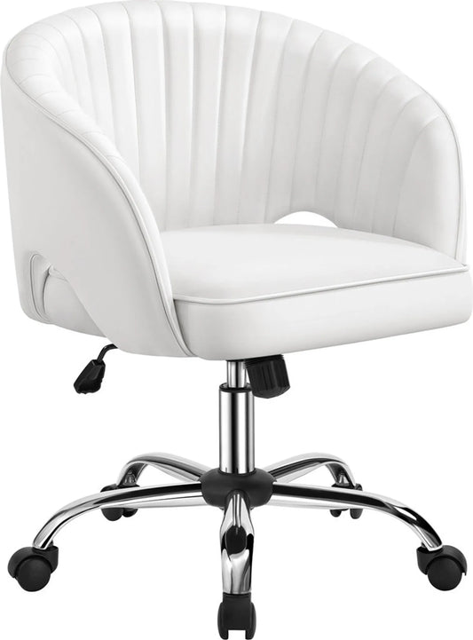 Yaheetech Stijlvolle Bureaustoel met Verticaal Patroon 73-83 cm – Wit – Polyester en Metaal
