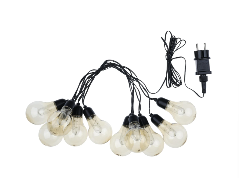 LED Lichtsnoer Zwart - 10 Lampen - E27 - Warmwit - 570 cm