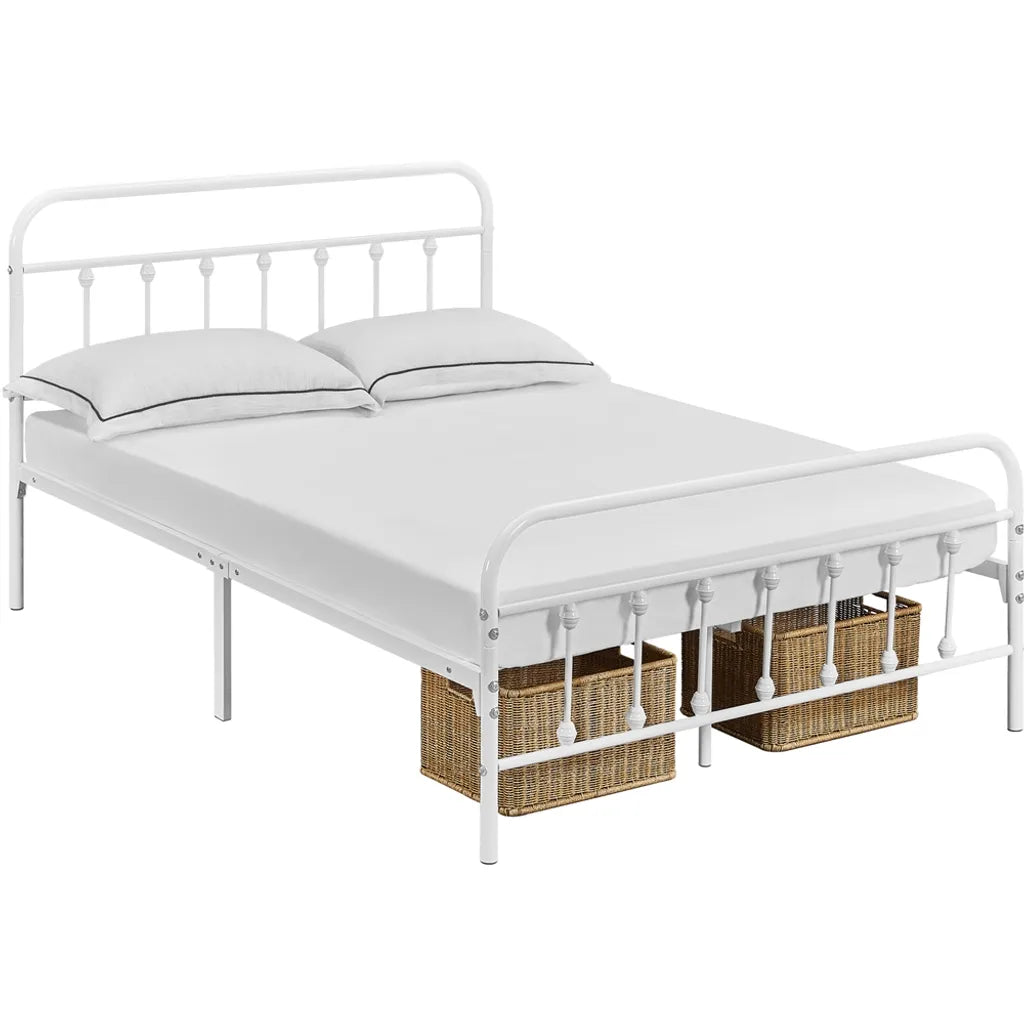 Yaheetech Metalen Bedframe 140 x 200 cm - Wit - Tweepersoonsbed met Lattenbodem en Hoog Hoofdbord