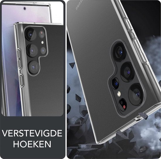 Podec Hoesje Geschikt voor Samsung Galaxy S23 Ultra Transparant Telefoonhoesje - Anti-Shock Case Cover met 2x Screenprotector