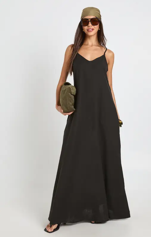 Linnen Look Zakdoek Zoom Maxi Jurk - Maat 36