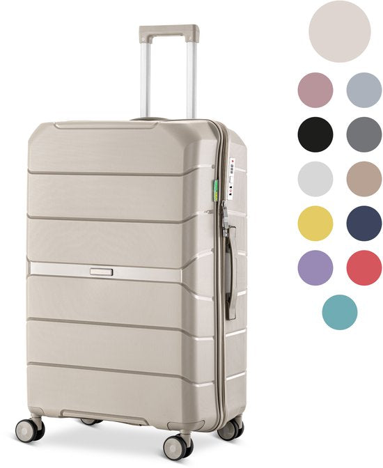 SKYCASES Urban Adventurer - Grote Reiskoffer - Cijferslot - 49x30x75cm - 110L - XL Rolkoffer Groot - Spinner wielen & Kofferslot - Beige