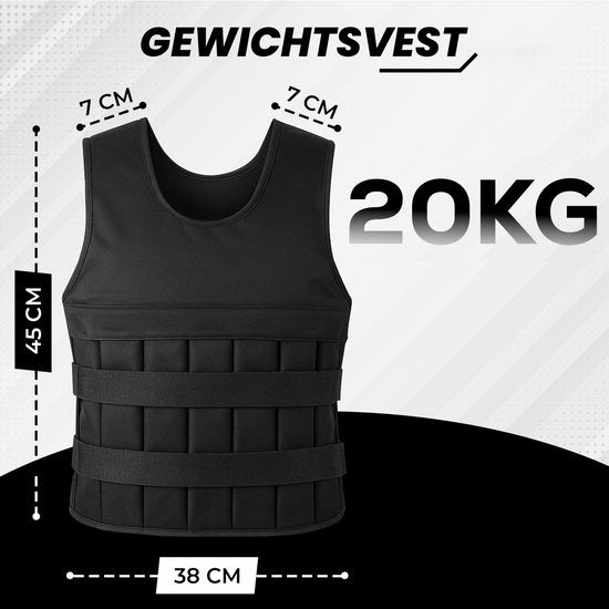 Fitby Verstelbaar Gewichtsvest 20KG - Weighted Vest - Gewichtsvesten - Gewichten - Krachtraining & Crossfit - Cardio - Geschikt vanaf maat L- Zwart