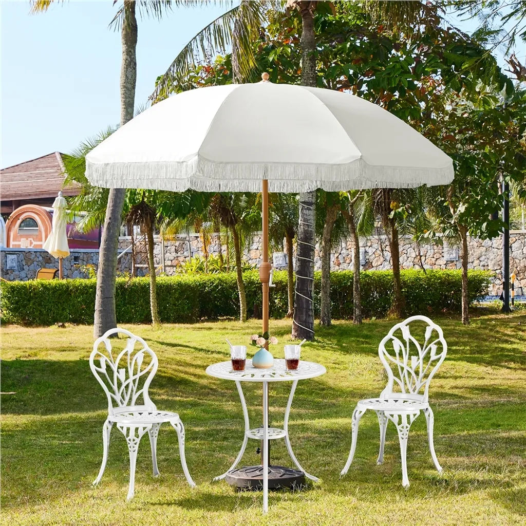 Yaheetech Parasol - Met Franjes - Kantelbaar - Met Zwengel - Ø215 cm - Crèmewit - Retro Design