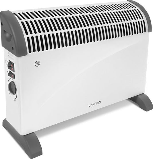 VONROC Elektrische kachel – Convectorkachel met ingebouwde radiator ventilator – 3 standen: 750W/1250W/2000W – Regelbare thermostaat – Verwarmt ruimtes tot 24m2 - Extra stevige behuizing - Wit