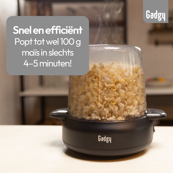 Gadgy Premium Popcornmachine – Popcornmaker - Vers & Huisgemaakt Popcorn in 4–5 Minuten - 500W - Zwart