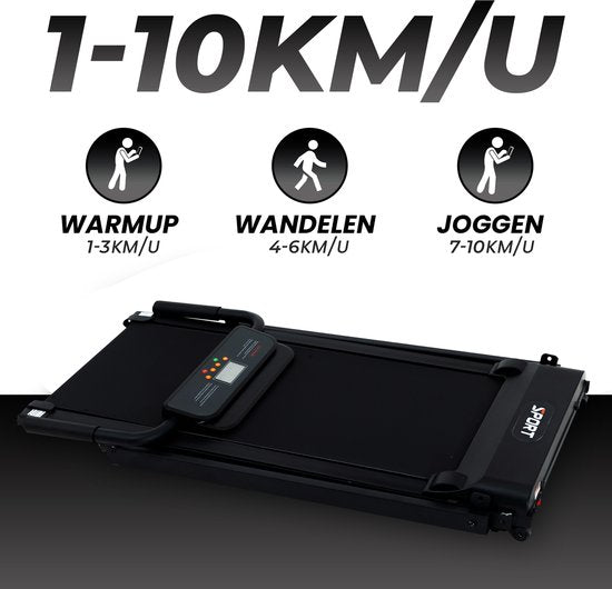 Fitby Loopband - Loopband inklapbaar - Walking Pad - Wandelband - 1-10km/u - LED scherm - Zwart