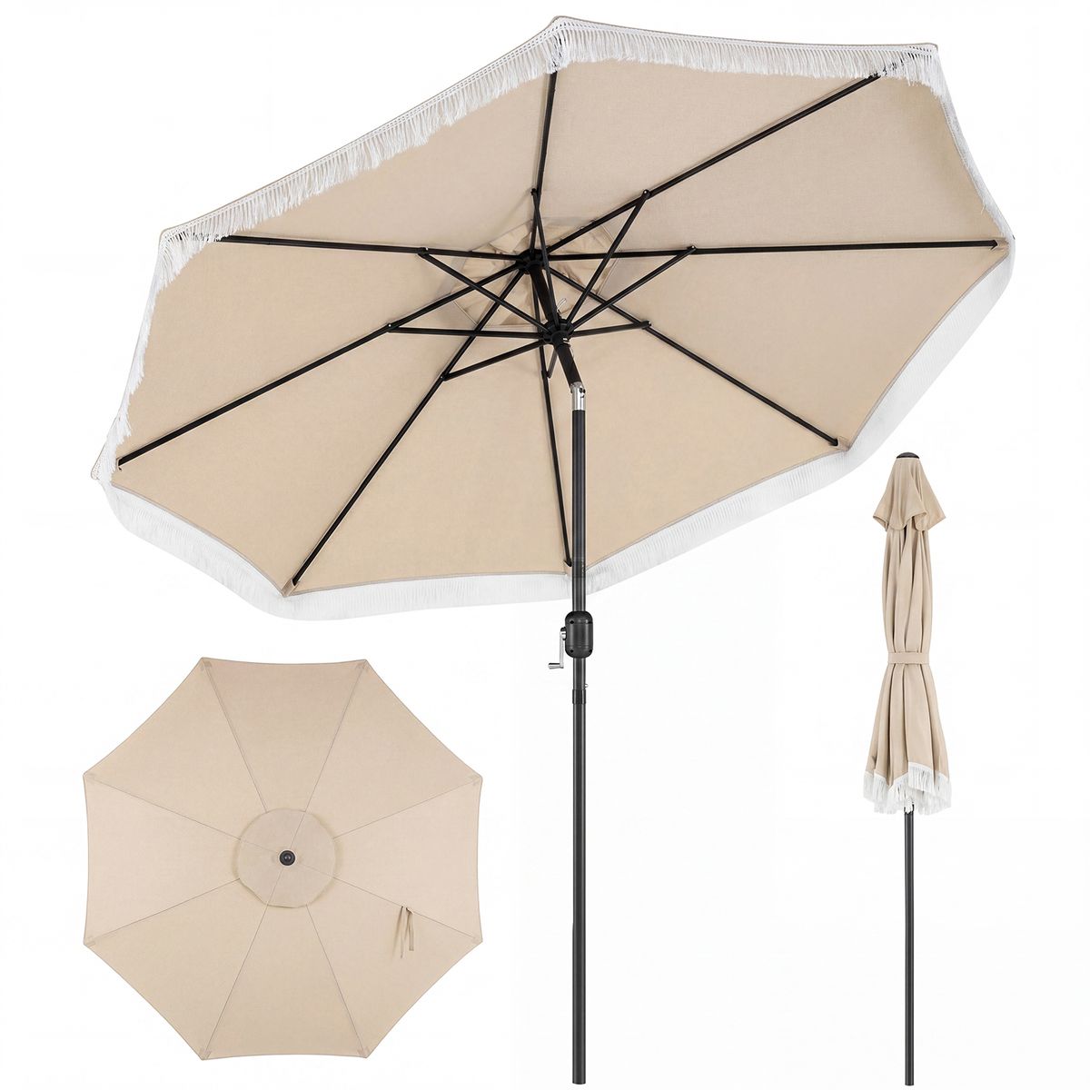 Coast parasol met slinger en kantelfunctie - 270 cm diameter - stevige metalen ribben - beige