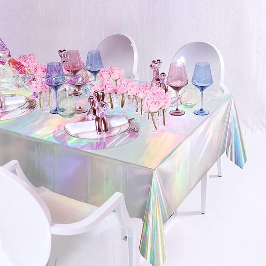 Partizzle 2x Plastic Wegwerp Tafelkleed - Unicorn Party Versiering - Zeemeermin Verjaardag - Holografisch Regenboog - 274 x 137 cm