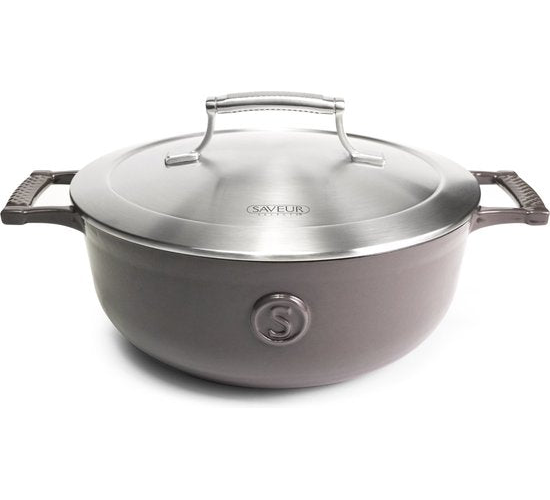Saveur Voyage Hapjespan Ø25 cm – Geëmailleerd Gietijzer – PFAS-vrij – Inductie & Oven tot 260°C – Grijs – Braden, Stoven & Slowcooking