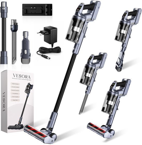 Vesora® 3-in-1 Steelstofzuiger Draadloos zonder Zak - BASIC - Draadloze Stofzuiger - Kruimeldief Snoerloos - Vacuum Cleaner - Handstofzuiger - Stofzuiger Steel met Hepa Filter - Stofzuiger Huisdieren - Zakloze Stofzuiger