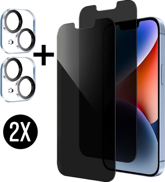 Podec 2x Privacy Screenprotector en 2x Camera Lens Protector voor iPhone 13 - Gehard Beschermglas - Transparant en Krasbestendig - Tempered Glass Screen Cover