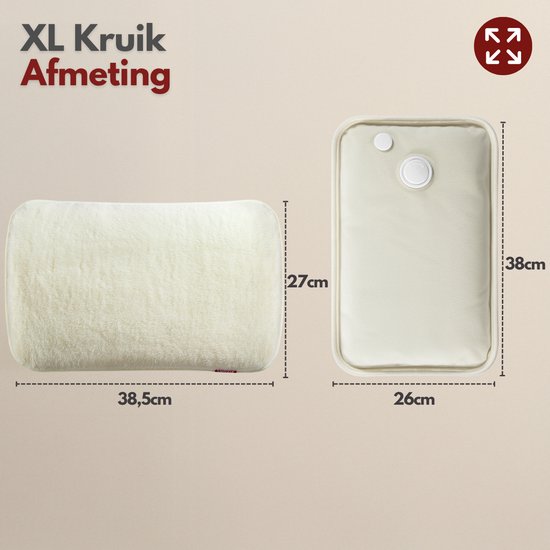Coozie Elektrische Kruik XL – 1,65L – met ThermoSoft Hoes van Pluche – Verwarmende Zachte Warmwaterkruik – Warmtekruik – Beige
