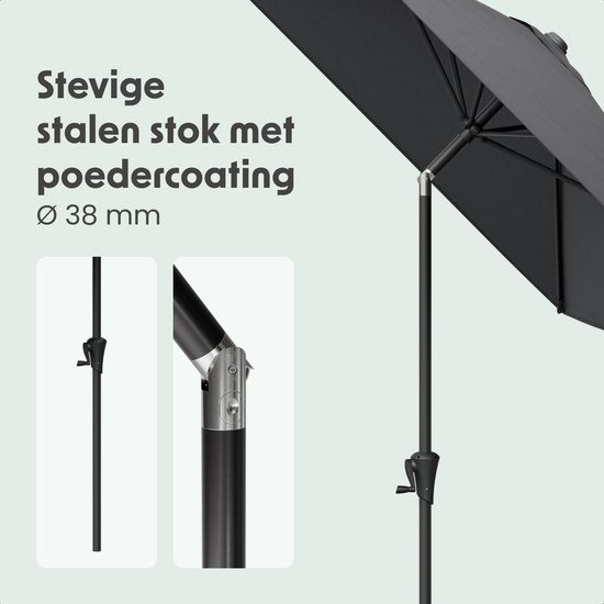 LifeGoods Parasol - Tuin - 268x178cm - 30° Kantelbaar - Waterdicht - UPF50+ - Donkergrijs