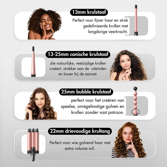 Sansbeauté® 7 in 1 Krultang met Klem en Wafeltang - Keramische Haarkruller - 13mm tot 38mm - Wafeltang - Föhnborstel Kort Haar - Warmteborstel - Krultangen - Thermal Brush - Haarstyler - Krulborstel 5 in 1