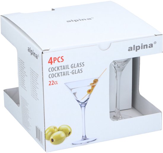 Martini cocktailglazen - glas - 4x stuks - 220 ml - Cocktail glazen - Cocktails drinken - Cocktails