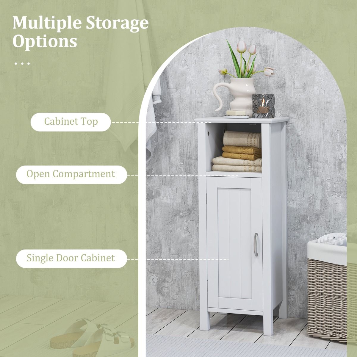 Coast Vloerkast met Deur en Verstelbare Plank – Wit – 30 x 30 x 80 cm – Multifunctionele Opbergkast voor Slaapkamer, Keuken, Badkamer en Woonkamer