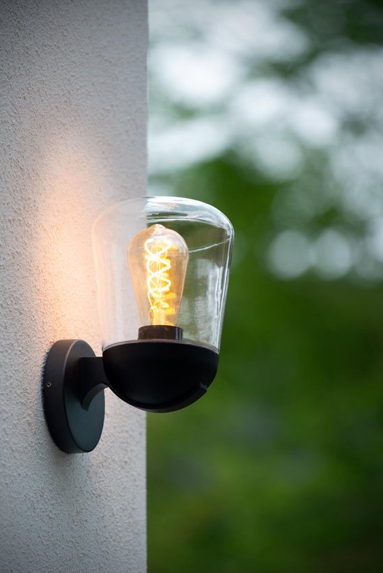 Lucide TULSA - Wandlamp Binnen/Buiten - 1xE27 - IP44 - Zwart