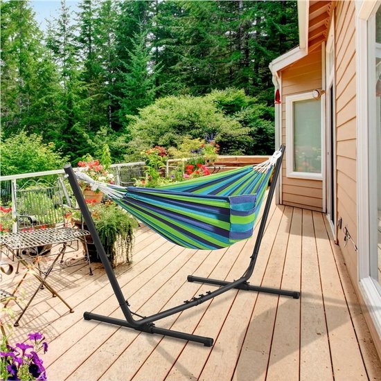 Yaheetech Hangmat met Frame Meerkleurig voor 2-3 Personen, Max 205 kg