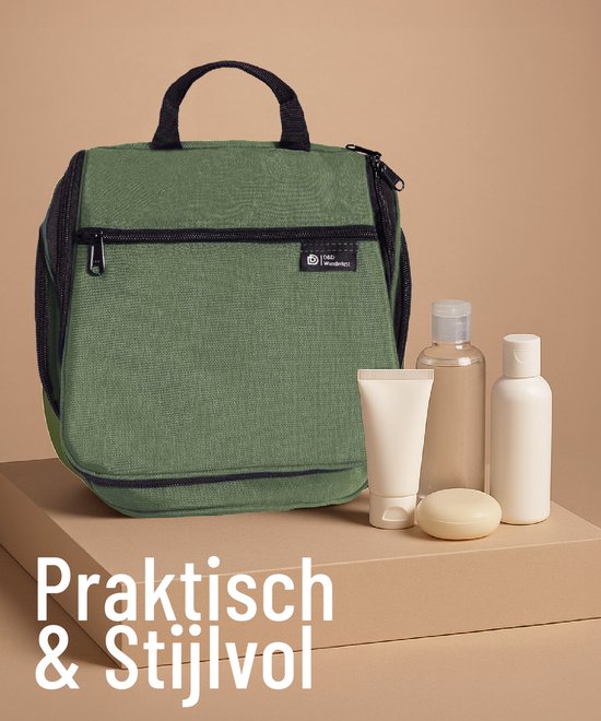D&D Wanderlust Toilettas met Haak - Ophangbare Luxe Travel Organizer met 10 vakken - Groen - Unisex Dames & Heren - 6 liter inhoud - Reis Toilettas Hangend Groot - Make up Tasje