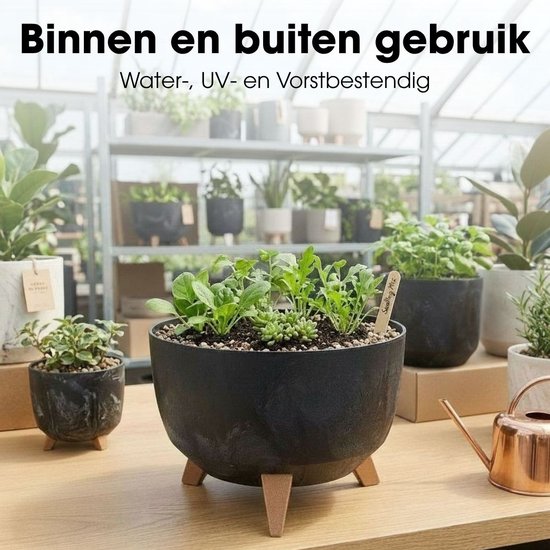 Mica Decorations Doppio Plantenbak op Poten - 18,5 x Ø33 cm - Plantenbakken voor Buiten - Bloembakken voor Balkon - Gerecycled Plastic - Zwart