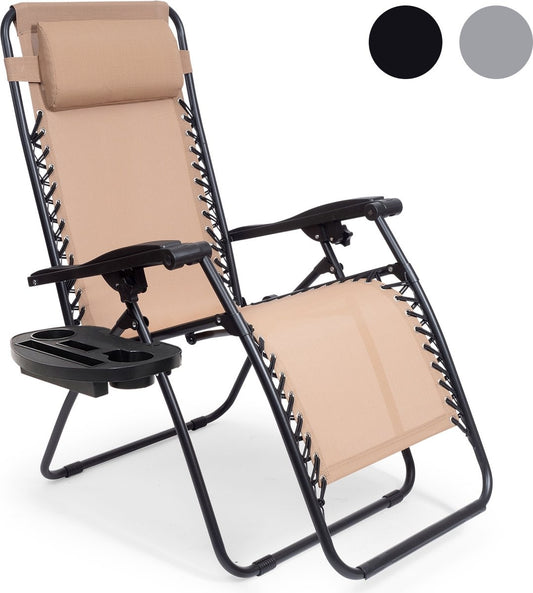 LifeGoods Opvouwbare Tuinstoelen - 30°-90° Verstelbaar - Metaal - Beige