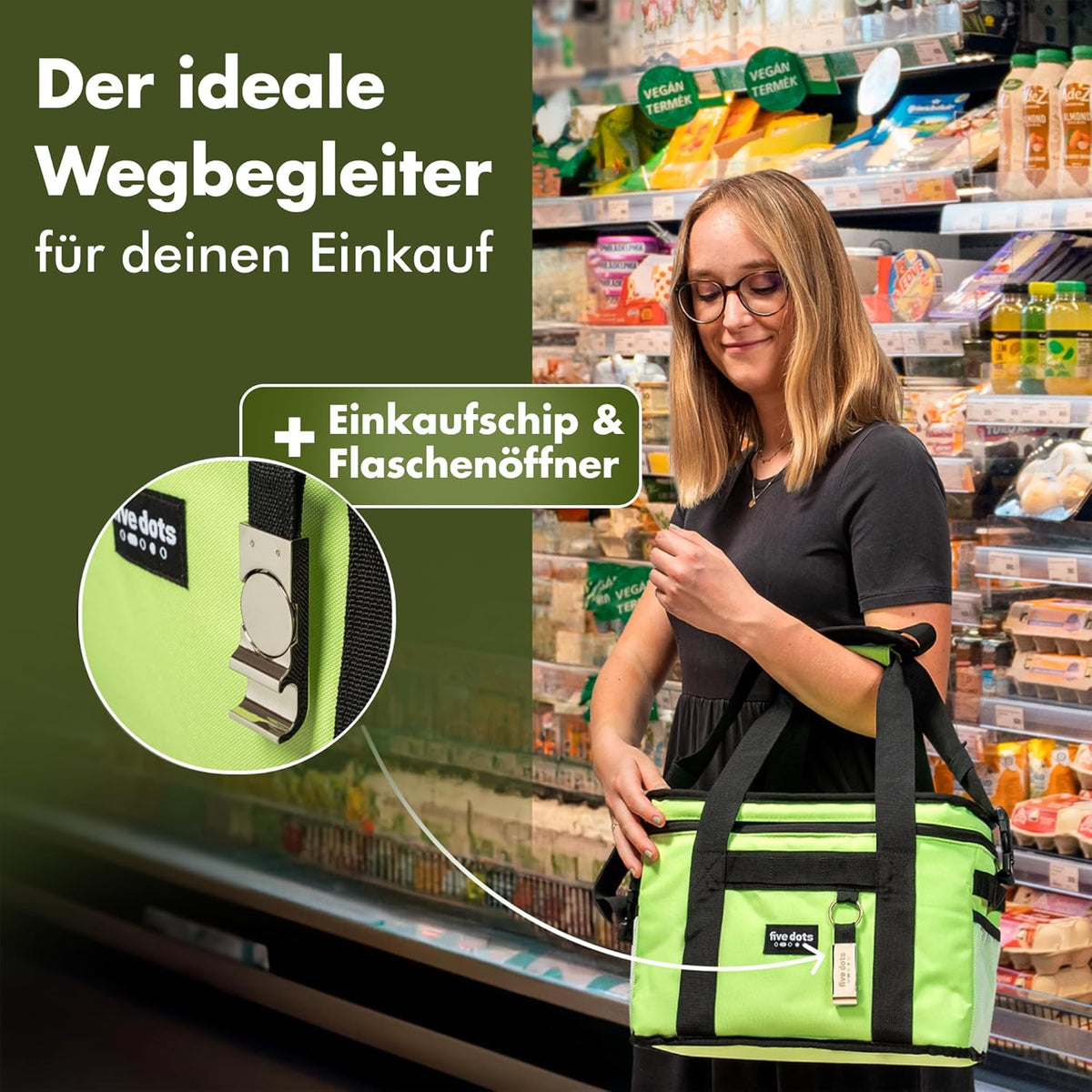five Dots Koeltas - 30L Inhoud - Waterdicht - 26 x 41 x 31 cm - Groen