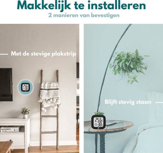 Ease Electronicz hygrometer - Weerstation - Luchtvochtigheidsmeter - Thermometer Voor Binnen - Incl. Batterij en Plakstrip