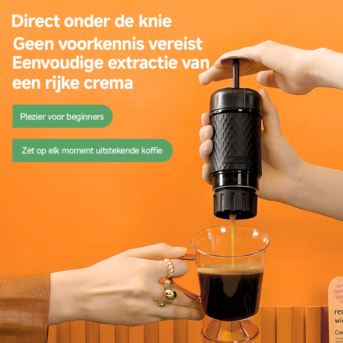 STARESSO draagbare handmatige espressomachine - capsules en gemalen koffie