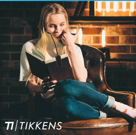 Tikkens LED Leeslampje voor Boek - Nachtkastje Leeslamp voor in bed - Boeklamp USB Oplaadbaar met Klem - Boeklampje met 3 Lichtstanden