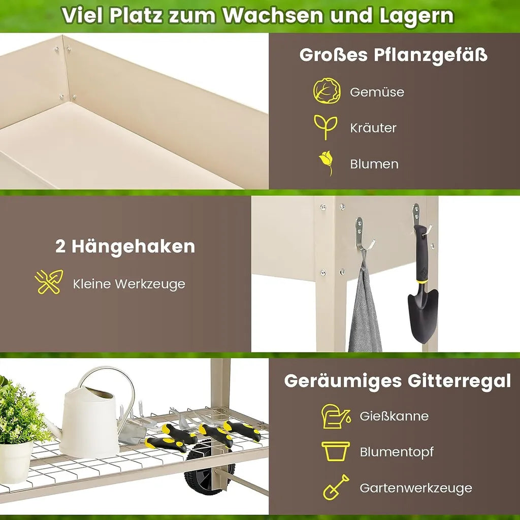 Coast Verhoogde Plantenbak – Metalen Moestuinbak met Onderplank, Wielen en Haken – 95 x 40 x 80 cm