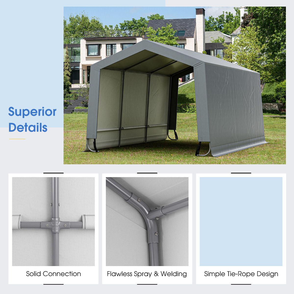 Coast Carport - Gegalvaniseerd Staalframe - 483 x 300 x 240 cm - Grijs