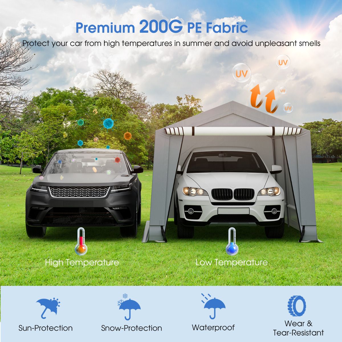 Coast Carport - Gegalvaniseerd Staalframe - 483 x 300 x 240 cm - Grijs