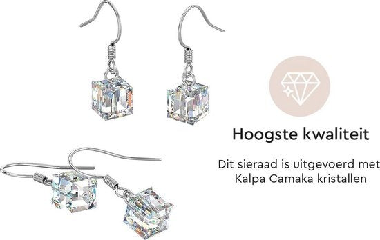 Yolora Dames Oorbellen met Kalpa Camaka Kristallen - Zilverkleurig - 18K Witgoud Verguld - Vrouwen Oorhangers Zilver - Sieraden - Geschenkdoos - Luxe Giftbox - Cadeau doos - Mooie Cadeauverpakking - Exclusieve Geschenkverpakking - Moederdag Cadeautje